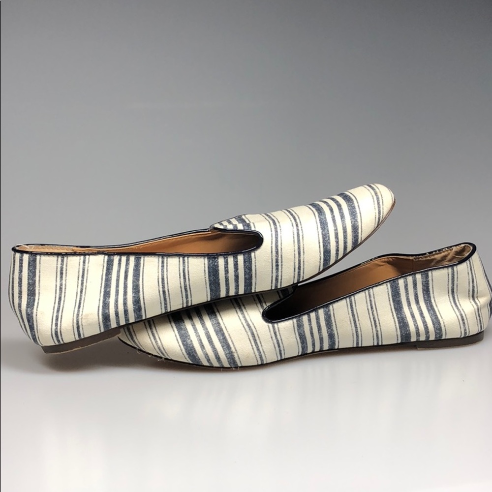J. Crew Navy & White Striped Smoking Loafers
